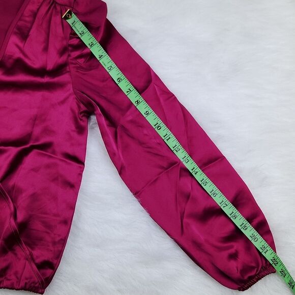 Sincerely Jules‎ -523 Faux Wrap Long Sleeve Fuchsia Hibiscus Top Blouse NWT XS - Picture 8 of 9